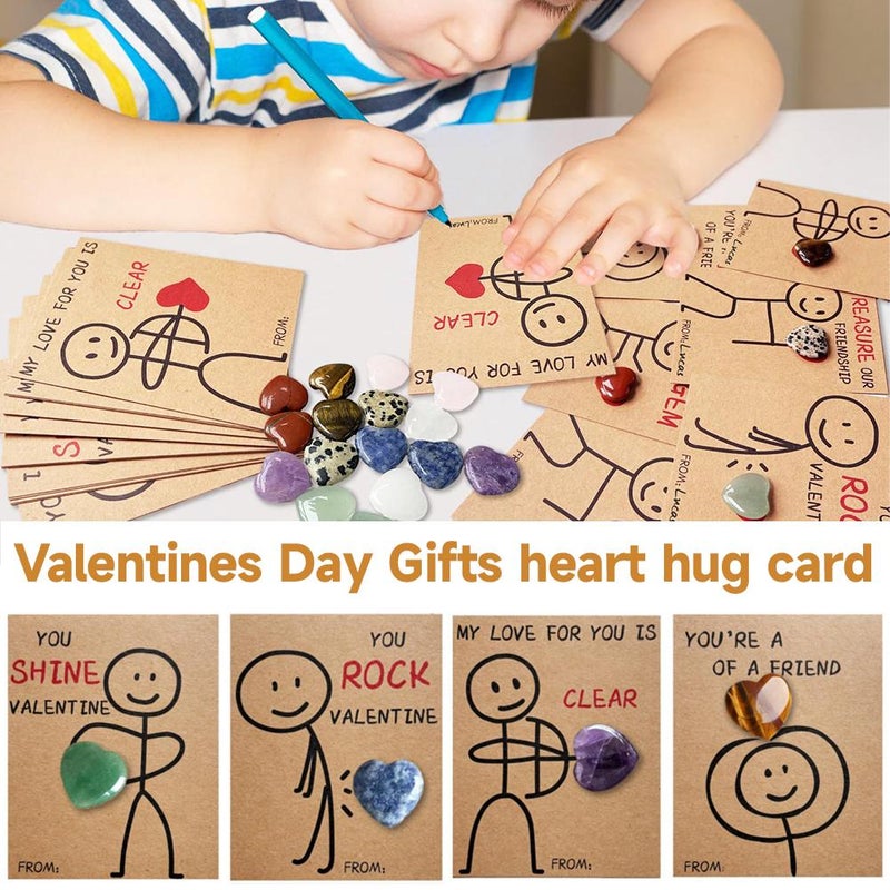 Valentines Day Gifts,24 Pack Valentines Cards with Heart-Shape Gems,Pocket Hug Heart Token with Greeting Card,Funny Valentine Exchange Card for Classroom School Prize Party Favor - Image 3